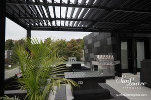 SunLouvre Pergolas, commercial roof-top terrace, attached to the wall, adjustable louvered roof pergola, 100% aluminum - image 0711