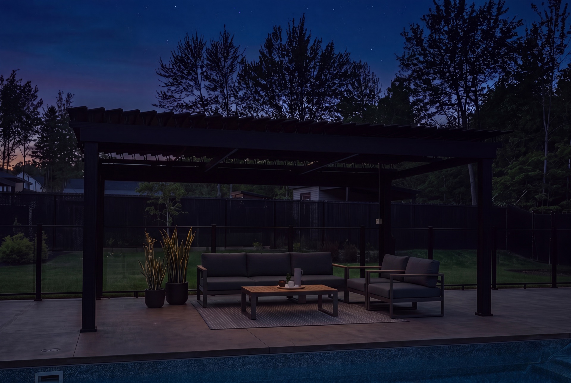 La même terrasse sans éclairage DEL le soir (avant)