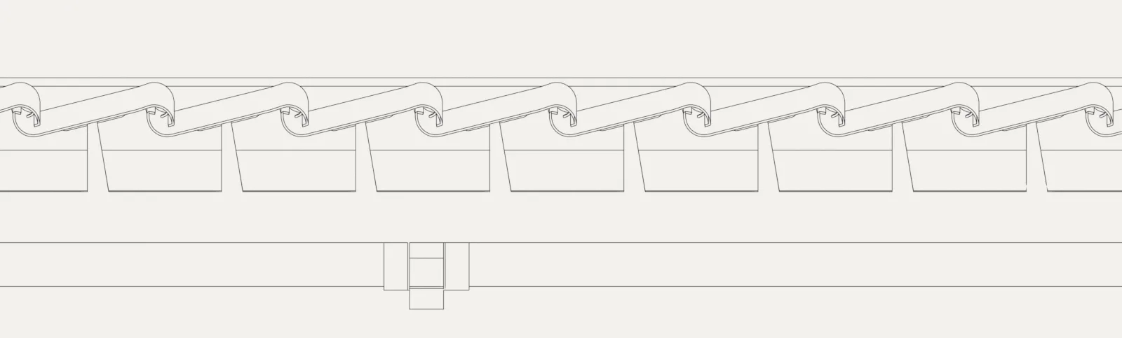 Dessin technique en coupe des lames en S, dans le cadre du toit