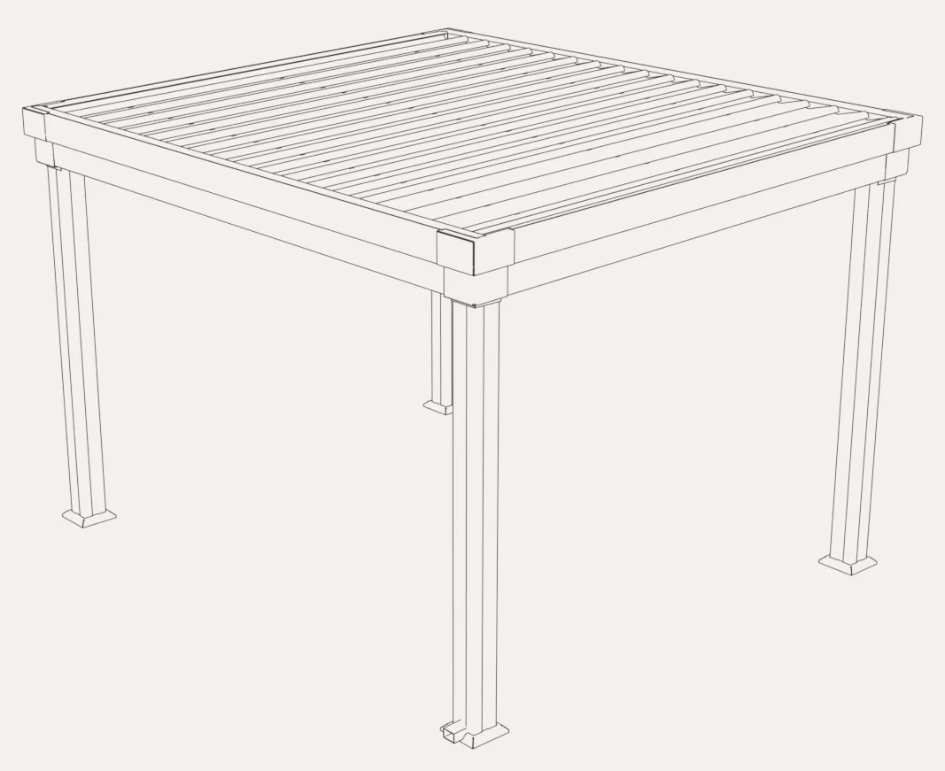 Dessin au trait de la pergola à lames intégrées