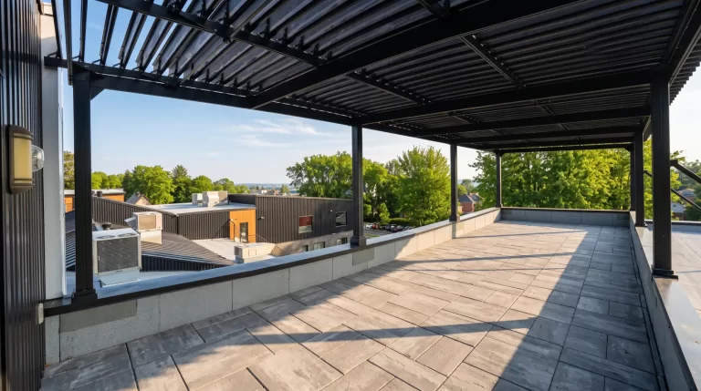 Vue sous les lames depuis la terrasse de toit, Devolutions à Lavaltrie