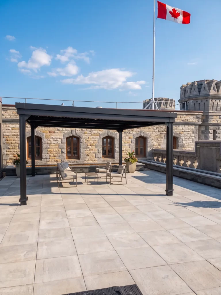 Sheltered terrace between the stone walls, Royal Canadian Mint in Ottawa